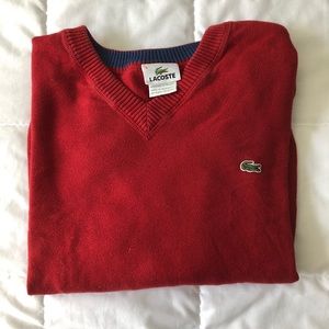 Red Lacoste V Neck Pullover
